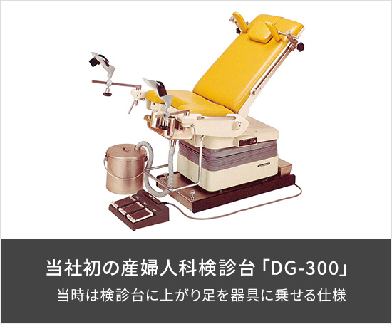 当社初の産婦人科検診台「DG-300」:当時は検診台に上がり足を器具に乗せる仕様